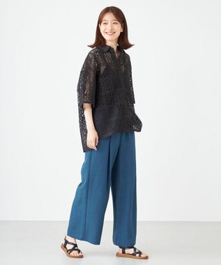 SHARE PARK LADIES オーバーサイズレースシャツ チャコール系
