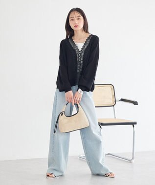 earth music&ecology 【2WAY】レーストリムシアーニットカーディガン Black