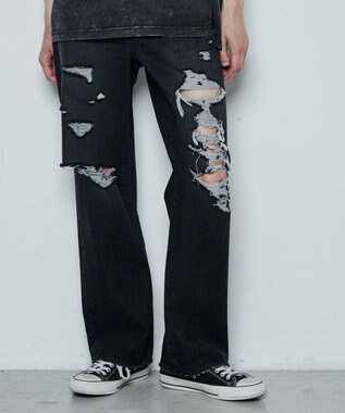 WEGO ダメージデニムワイドパンツ ブラック