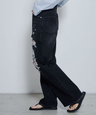 WEGO ダメージデニムワイドパンツ ブラック