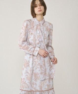 GRACE CONTINENTAL サラサプリントリボン付ワンピース ベージュ