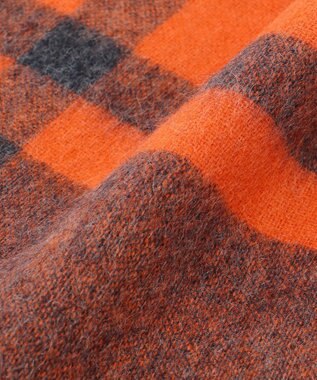 自由区 バイカラーチェック ストール オレンジ系