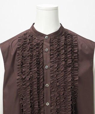 23区 【R(アール)】ルミナスコットン フロントフリル ワンピース ダークブラウン系