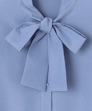 自由区 【洗える】ナチュラルタッチボウタイ ブラウス ライトブルー