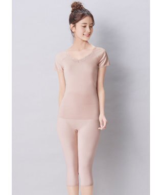 Wing インナー 綿100％(身生地) 接触冷感 【綿100％ シャリ感タイプ】 3分袖 半袖 春 夏 EL6363 ウイング／ワコール ピンク