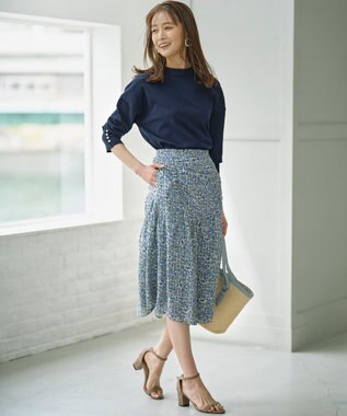 組曲 フラワーレイヤープリント ギャザースカート ブルー系5