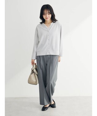 Green Parks カットジョーゼットドットボタンカーディガン Light Gray