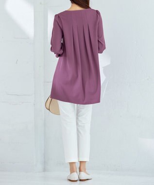 Tiaclasse 【洗える】キーネックバックフレアチュニックブラウス ピンク