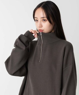 WEGO 【ユニセックス着用ITEM】ミラノリブハーフジッププルオーバー ダークグレー