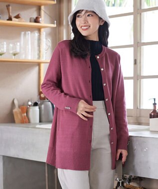 Tiaclasse 【洗える】きらボタンロングカーディガン ダスティピンク