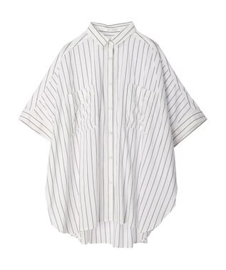 AMERICAN HOLIC ＷポケットバックタックＢＩＧシャツ Stripe Ivory
