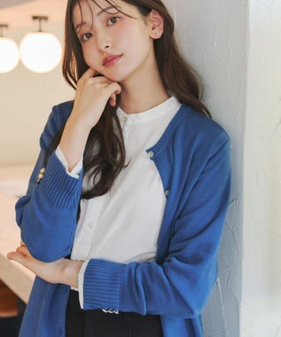 Tiaclasse 【洗える】きらボタンロングカーディガン ブルー