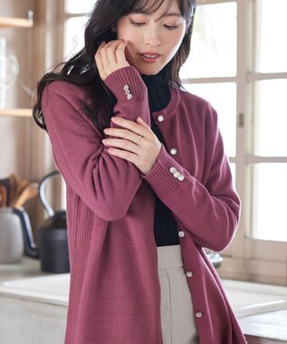 Tiaclasse 【洗える】きらボタンロングカーディガン ダスティピンク