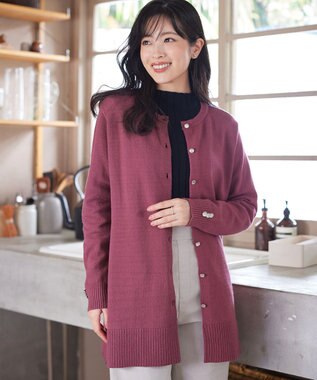 Tiaclasse 【洗える】きらボタンロングカーディガン ダスティピンク