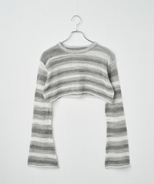 WEGO 段染めボーダーショートニット グレー