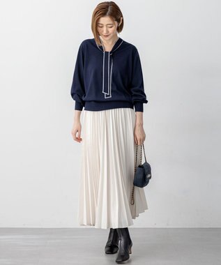 23区 【洗える】ウーステッドウール ボウタイ ニット ネイビー系