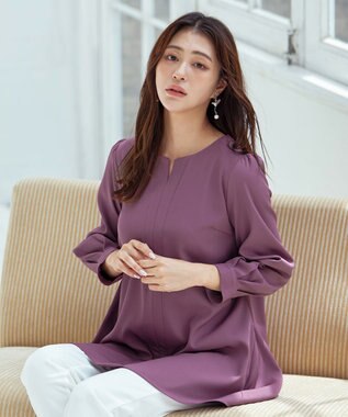 Tiaclasse 【洗える】キーネックバックフレアチュニックブラウス ピンク