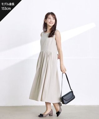 Tiaclasse 【洗える】麻調スクエアネックワンピース グレージュ