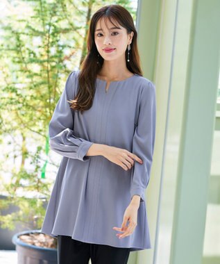 Tiaclasse 【洗える】キーネックバックフレアチュニックブラウス サックス