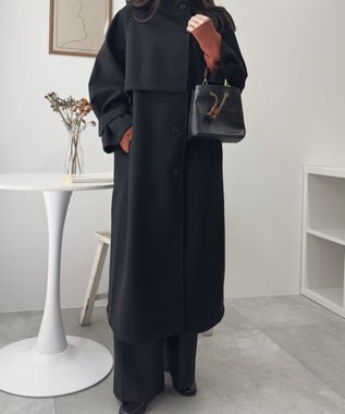 WEGO スタンドカラーロングコート ブラック