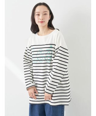 earth music&ecology Ｌｅｅ×ｅ．ｍ．ａ．ｅ　ＢＯＲＤＥＲ　Ｌ／Ｓ　ＴＥＥ Black