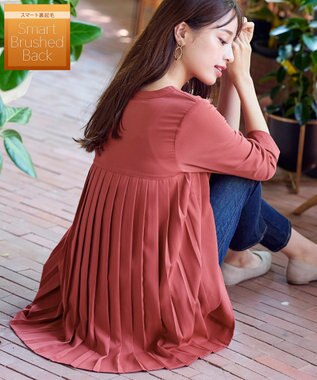 Tiaclasse 【洗える・スマート裏起毛】バックプリーツチュニックブラウス テラコッタ