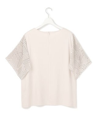 23区 L 【Lサイズ限定/洗える】スカーフプリントコンビ スリーブデザイン カットソー ベージュ×ブラック