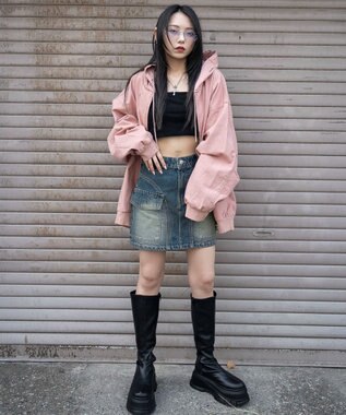 WEGO ヴィンテージウォッシュカーゴミニスカート デニム中濃加工色