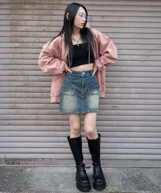 WEGO ヴィンテージウォッシュカーゴミニスカート デニム中濃加工色