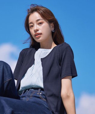 Tiaclasse L 【新色追加・洗える・UVケア・接触冷感】サマーニット半袖カーディガン ネイビー