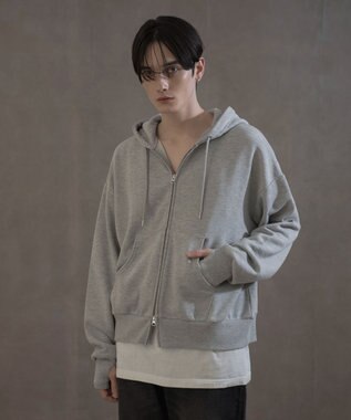 WEGO ショートダブルZIPパーカー 杢グレー