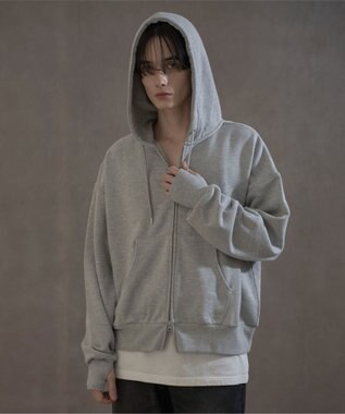 WEGO ショートダブルZIPパーカー 杢グレー