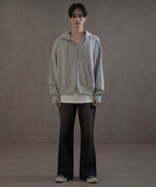 WEGO ショートダブルZIPパーカー 杢グレー