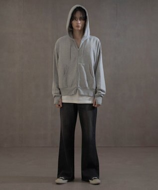 WEGO ショートダブルZIPパーカー 杢グレー