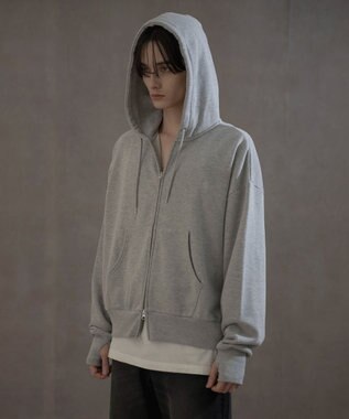 WEGO ショートダブルZIPパーカー 杢グレー