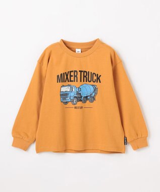ANY KIDS はたらく車プリント 長袖Tシャツ マスタード