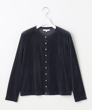 自由区 L シアーベロア カーディガン ネイビー