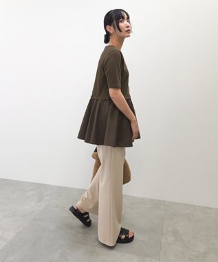 Green Parks 異素材ドッキングペプラムプルオーバー Brown