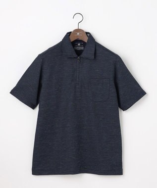 JOSEPH ABBOUD  【フランス産リネン×日本の技術・清涼感】ノルマンディリネントップジャージ ジップ ポロシャツ ネイビー系