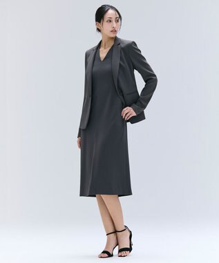 BEIGE， 【洗える・L-size】CINDY / Vネックハーフスリーブワンピース C.Gray x White