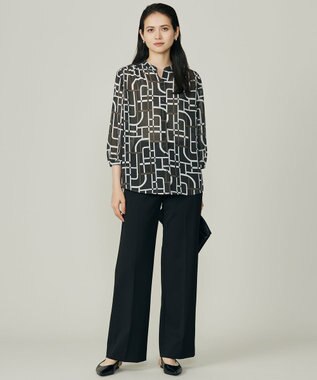 自由区 L 【17号サイズまで展開】ジオメトリックレトロプリント ブラウス グレーベース