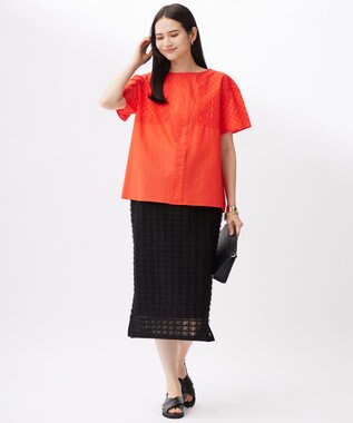 自由区 エンブロイダリーローン Tブラウス マンダリン