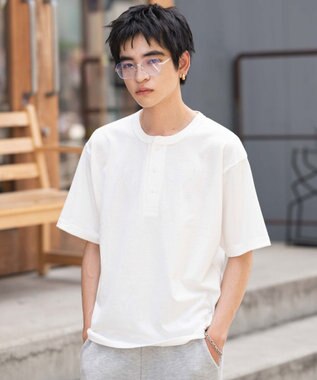 WEGO 【ユニセックス着用ITEM/MLサイズ展開】リラックスフィットヘンリーネックT（SS） ホワイト