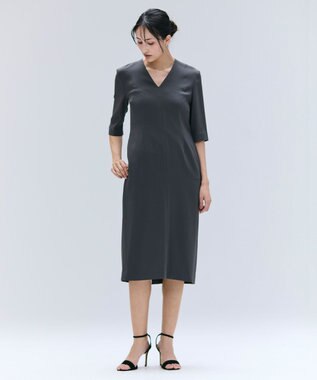 BEIGE， 【洗える・L-size】CINDY / Vネックハーフスリーブワンピース C.Gray x White