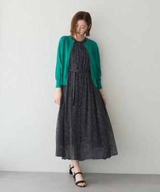 YECCA VECCA シアードット柄ギャザーワンピース Black