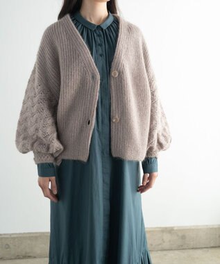 muuc 〈高品質シルク＆アンゴラモヘア〉模様編み ボリューム袖 カーディガン ベージュ