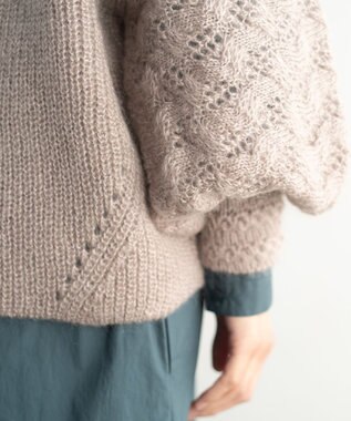 muuc 〈高品質シルク＆アンゴラモヘア〉模様編み ボリューム袖 カーディガン ベージュ