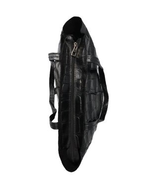 INTER-CHAUSSURES 【ANDREA CARDONE ITALI】ファスナー付き型押しレザートートバッグ ブラック型押