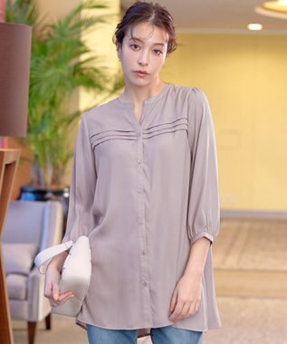  【洗える】ヴィンテージサテンタックシャツチュニック