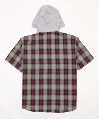 WEGO 【ユニセックス着用ITEM/MLサイズ展開】オンブレチェックフードシャツ（SS） レッドチェック1